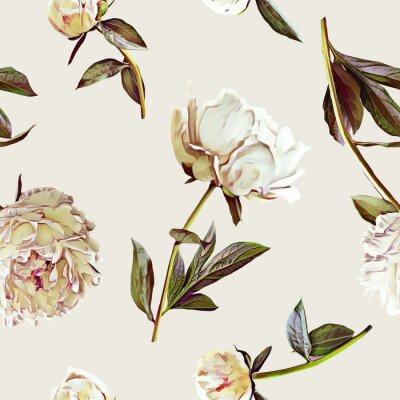 Papier peint à motif  Pivoines blanches avec motif de veines roses