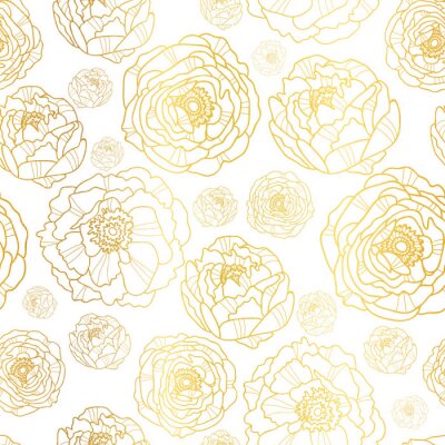 Papier peint à motif  Pivoines brun dor? sur fond blanc