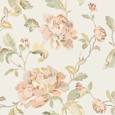 Papier peint à motif  Pivoines de couleur pastel sur fond clair