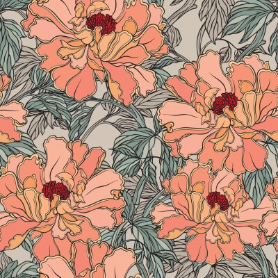 Papier peint à motif  Pivoines de jardin ? la mani?re d'un vitrail