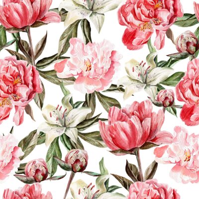 Papier peint à motif  Pivoines en fleurs