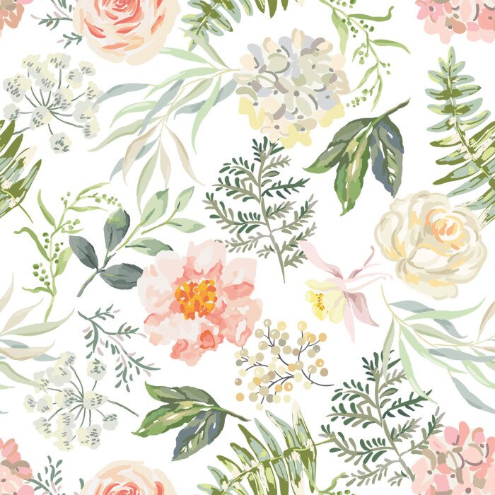 Papier peint à motif  Pivoines entour?es de fleurs et de feuilles