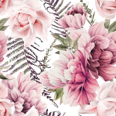 Papier peint à motif  Pivoines et fougères