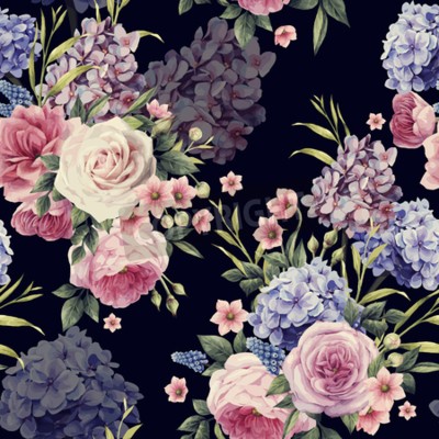 Papier peint à motif  Pivoines fond foncé