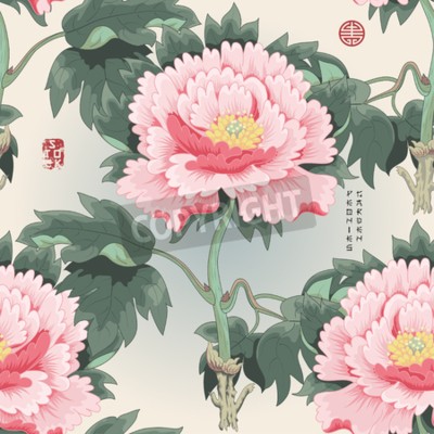 Papier peint à motif  Pivoines graphiques