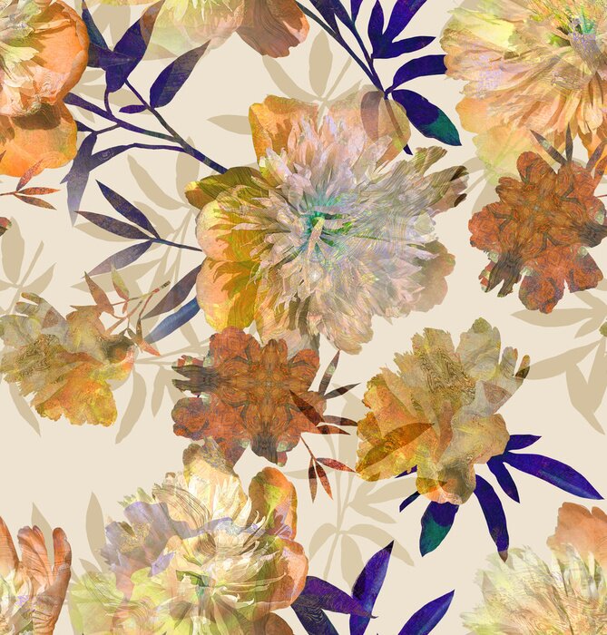 Papier peint à motif  Pivoines roses abstraites