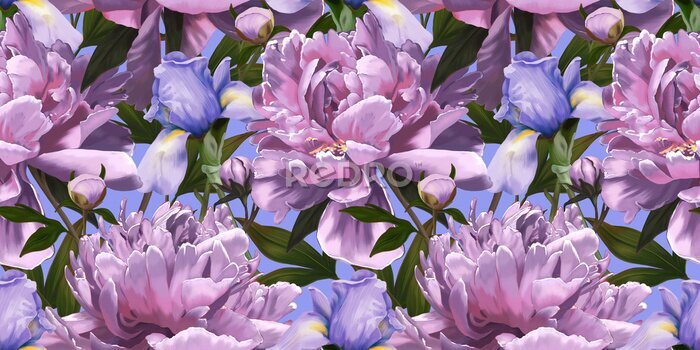 Papier peint à motif  Pivoines roses dans le jardin de printemps