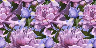 Papier peint à motif  Pivoines roses dans le jardin de printemps