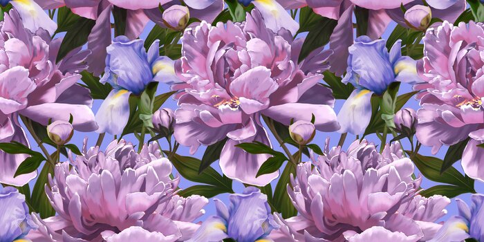 Papier peint à motif  Pivoines roses dans le jardin de printemps