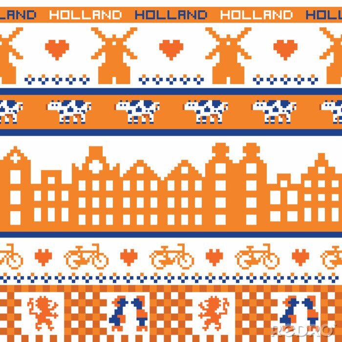 Papier peint à motif  pixel, seamless orange Hollande rétro