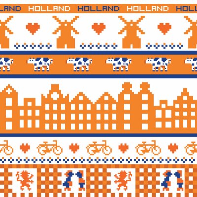 Papier peint à motif  pixel, seamless orange Hollande rétro