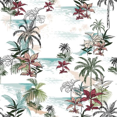 Papier peint à motif  Plage abstraite de mer et de végétation