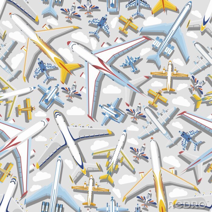 Papier peint à motif  Plane seamless pattern vector aircraft airplane jet flight transportation flying to airport illustration aviation backdrop of aeroplane airliner and airfreighter cargo background