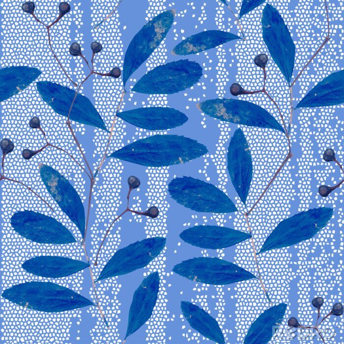 Papier peint à motif  Plantes de champ bleu abstrait