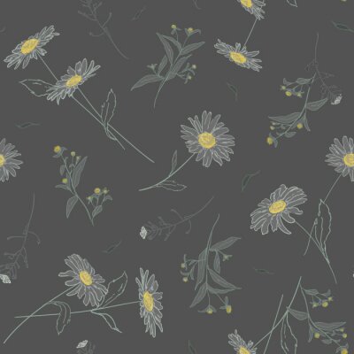 Papier peint à motif  Plantes de champ dessinées sur fond sombre