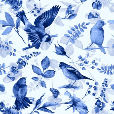 Papier peint à motif  Plantes et feuilles d'oiseaux