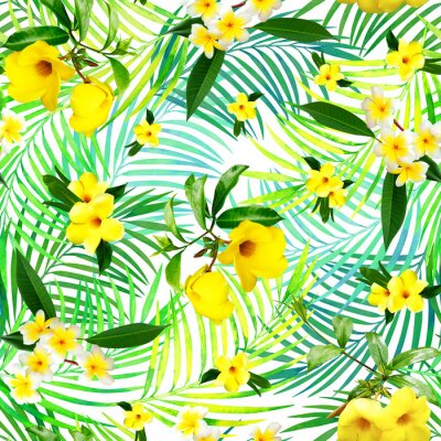 Papier peint à motif  Plantes exotiques jaunes