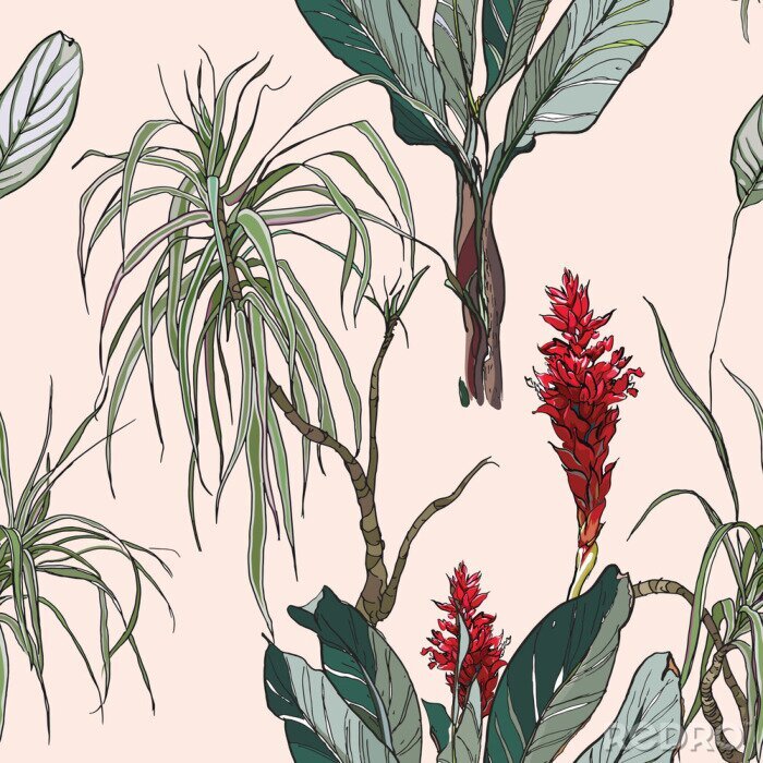 Papier peint à motif  Plantes graphiques dans le style vintage