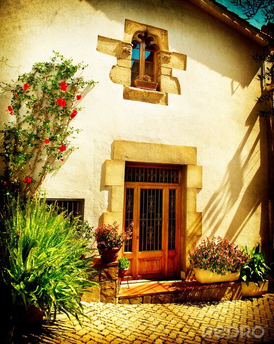 Papier peint à motif  Plantes près d'une belle maison