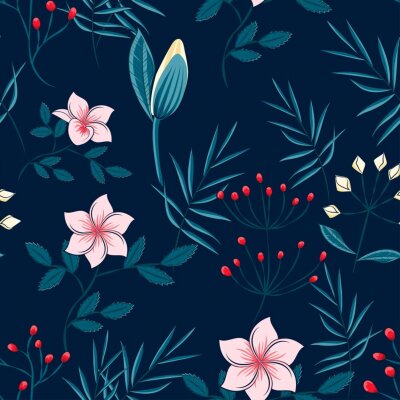 Papier peint à motif  Plantes sauvages sur un fond sombre