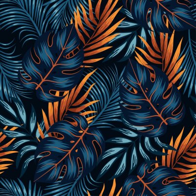 Plantes tropicales bleu marine et orange