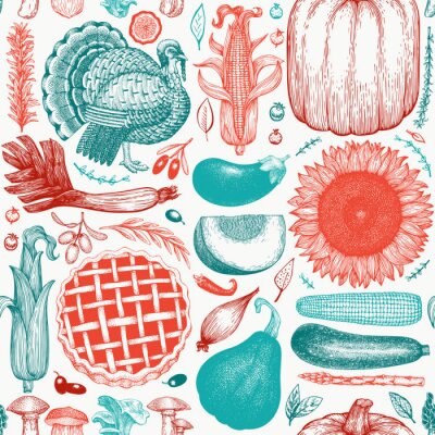 Papier peint à motif  Plats de Thanksgiving dans un style rétro
