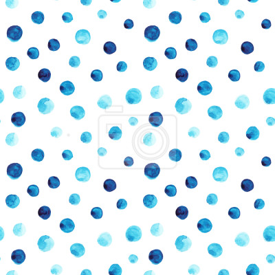 Papier peint à motif  Points bleus aquarellés sur fond blanc