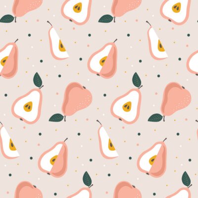 Papier peint à motif  Poires dans les tons de rose au style scandinave