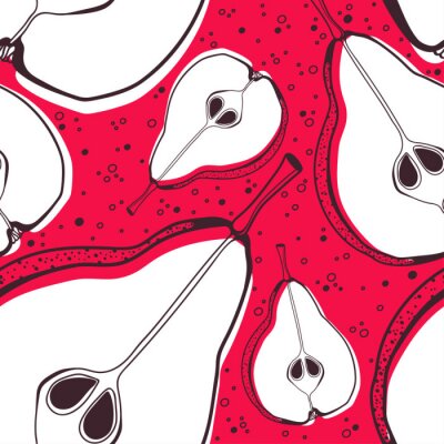 Papier peint à motif  Poires graphiques sur fond rouge