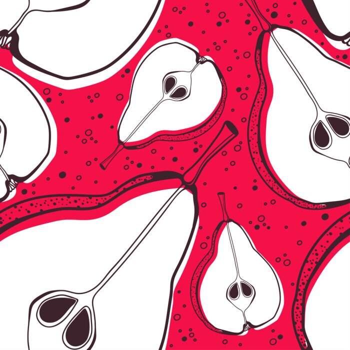 Papier peint à motif  Poires graphiques sur fond rouge