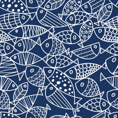 Papier peint à motif  Poisson blanc sur fond bleu