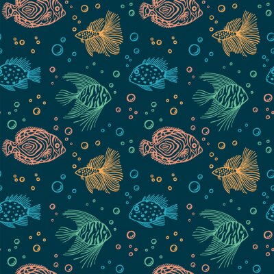 Papier peint à motif  Poisson coloré avec des bulles