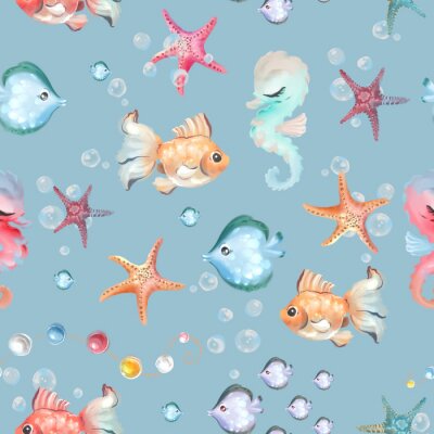 Papier peint à motif  Poisson hippocampe et étoile de mer