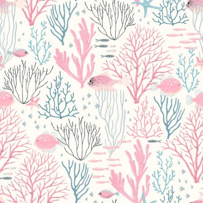 Papier peint à motif  Poisson rose avec un récif de corail