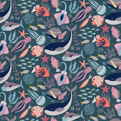 Papier peint à motif  Poissons et autres animaux marins