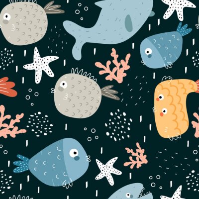 Papier peint à motif  Poissons et requins de conte de fées