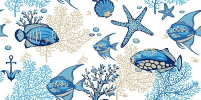 Papier peint à motif  Poissons tropicaux et coraux