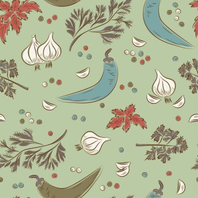 Papier peint à motif  Poivrons à l'ail et herbes de style vintage