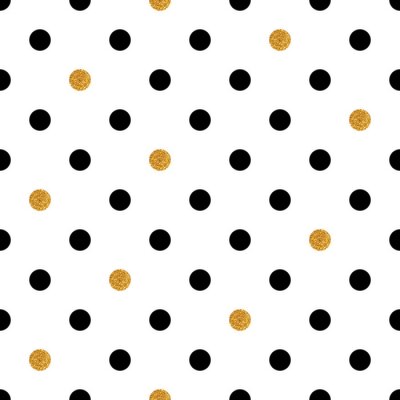 Sticker  Polka dot fond transparent en or et couleurs noires.