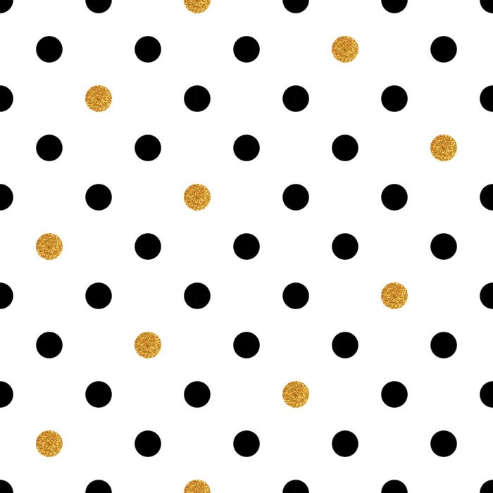 Papier peint à motif  Polka dot fond transparent en or et couleurs noires.