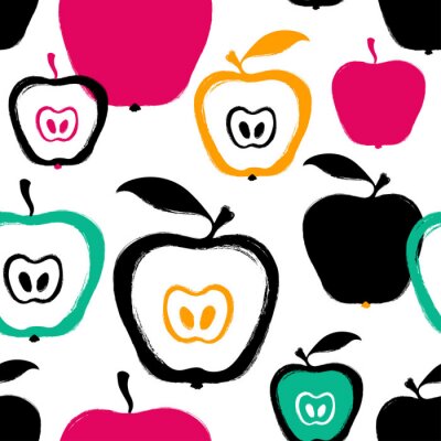 Papier peint à motif  Pommes abstraites caressées sur fond blanc