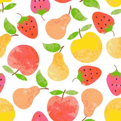 Papier peint à motif  Pommes aquarelles poires et fraises