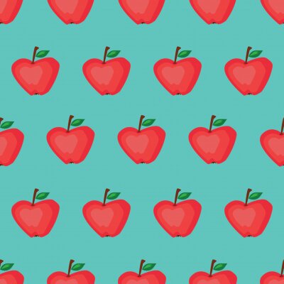 Papier peint à motif  Pommes de dessin animé sur fond bleu