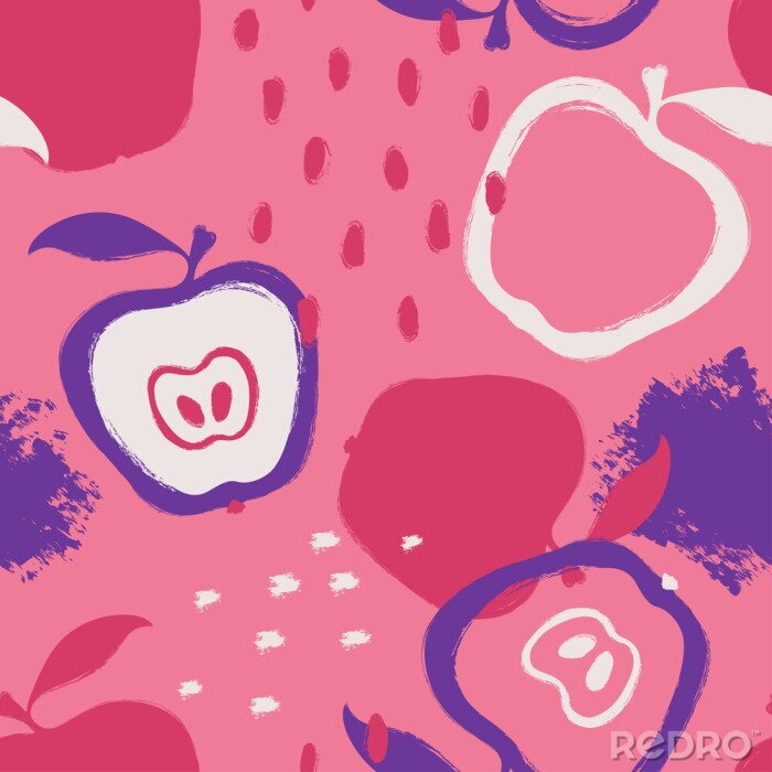 Papier peint à motif  Pommes peintes en rose et violet