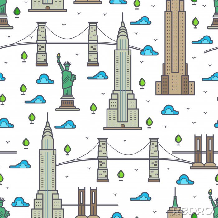 Papier peint à motif  Ponts de New York, modèle sans couture de gratte-ciels