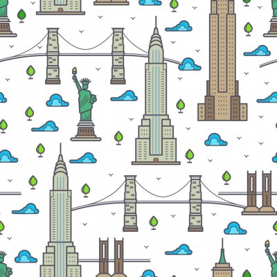 Papier peint à motif  Ponts de New York, modèle sans couture de gratte-ciels