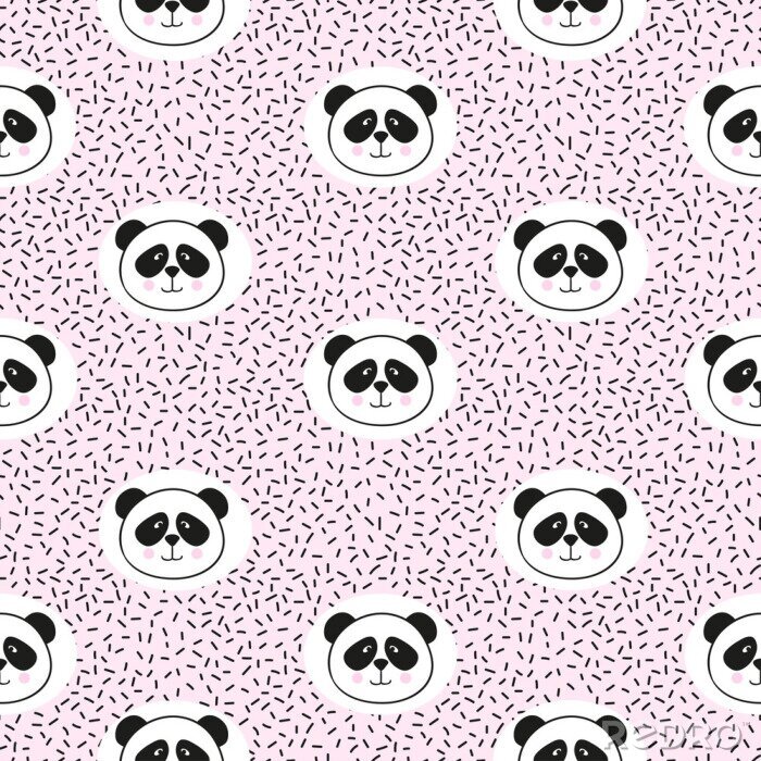 Papier peint à motif  Portrait d'un panda en version rose