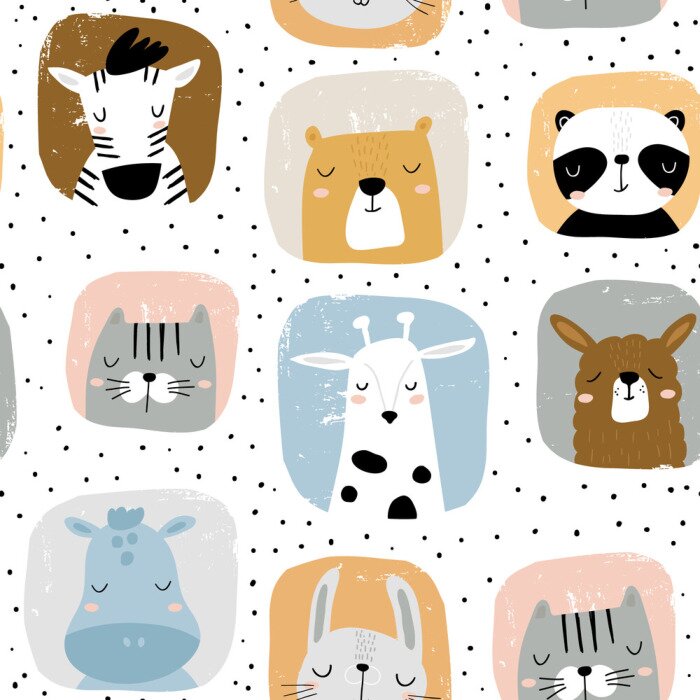 Papier peint à motif  Portraits de style scandinave d'animaux sauvages