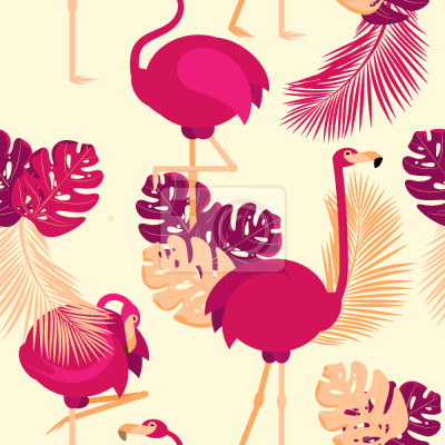 Papier peint à motif  Pose de flamants roses