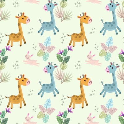 Papier peint à motif  Pour les enfants, adorables girafes et lapins